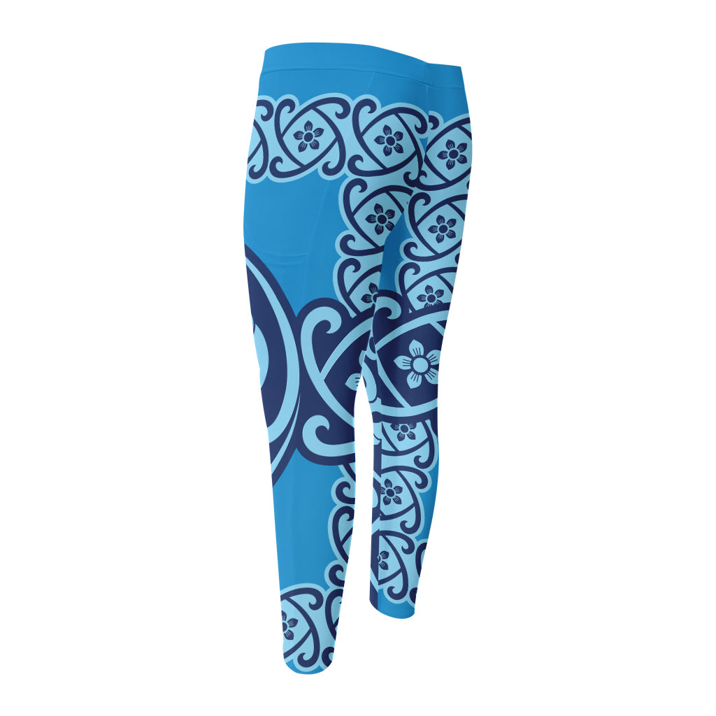 Blue Celtic Symbol Print Men's Compression Pants