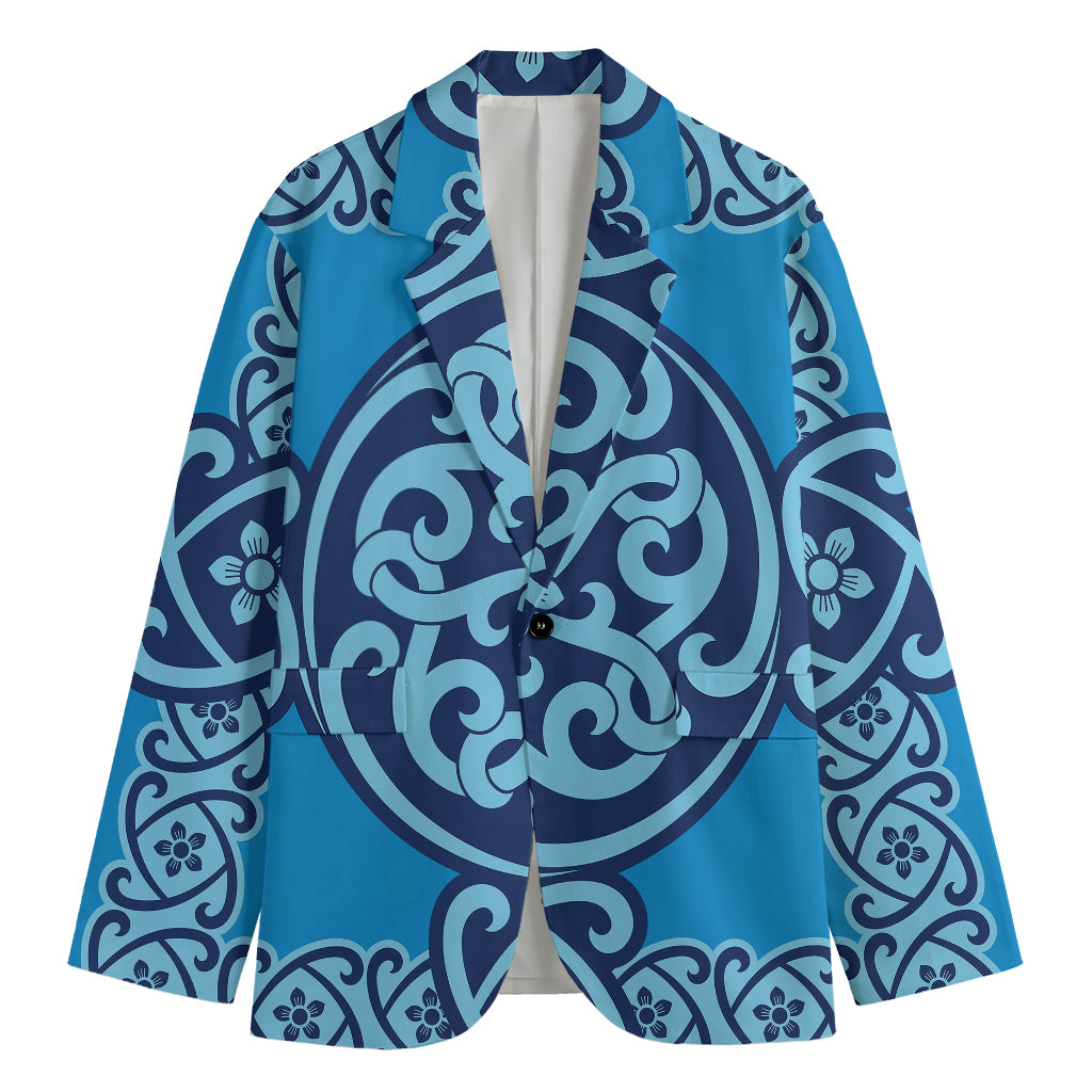 Blue Celtic Symbol Print Men's Cotton Blazer