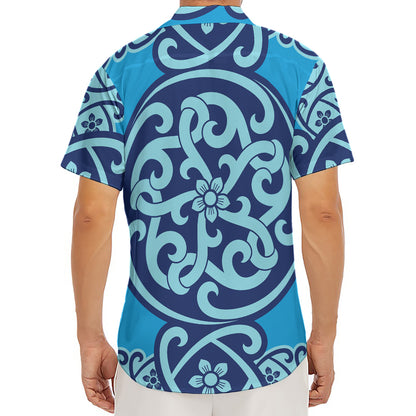Blue Celtic Symbol Print Men's Deep V-Neck Shirt