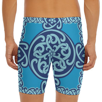 Blue Celtic Symbol Print Men's Long Boxer Briefs