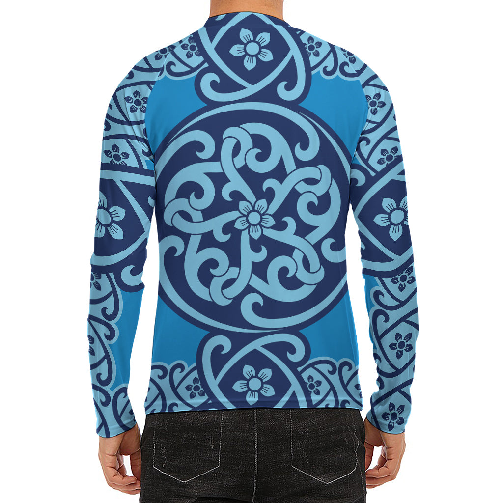 Blue Celtic Symbol Print Men's Long Sleeve Rash Guard