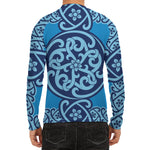 Blue Celtic Symbol Print Men's Long Sleeve Rash Guard