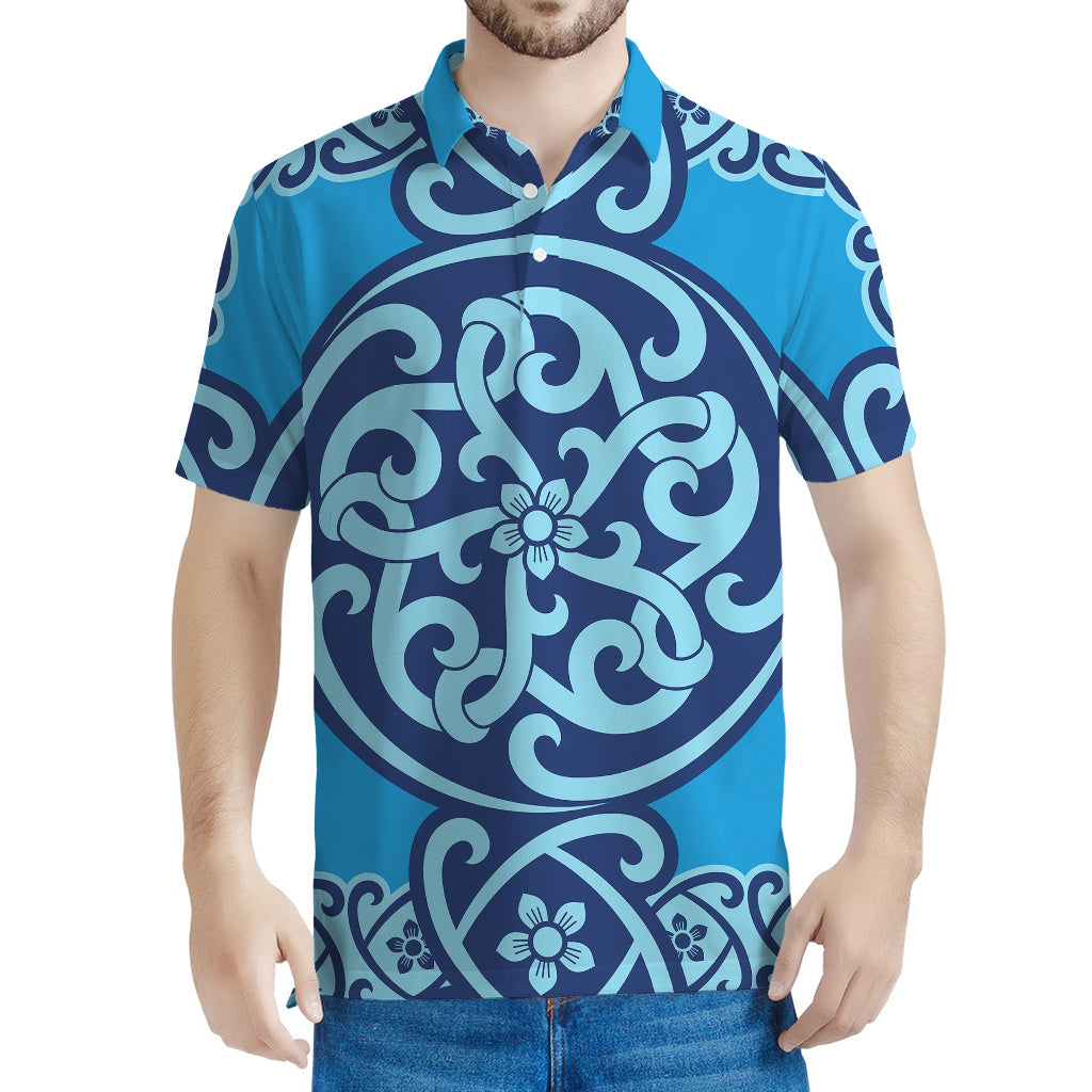 Blue Celtic Symbol Print Men's Polo Shirt