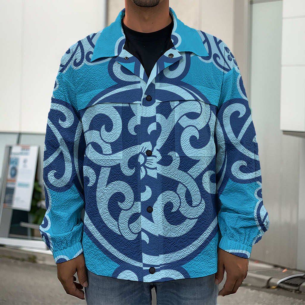 Blue Celtic Symbol Print Men's Shirt Jacket