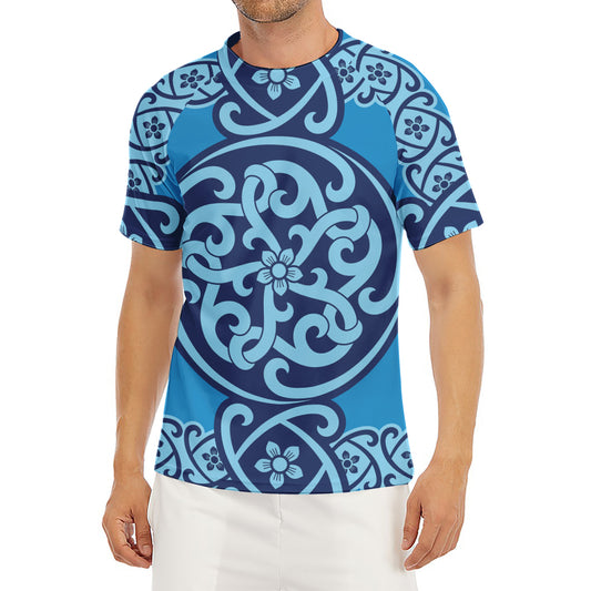 Blue Celtic Symbol Print Men's Short Sleeve Rash Guard