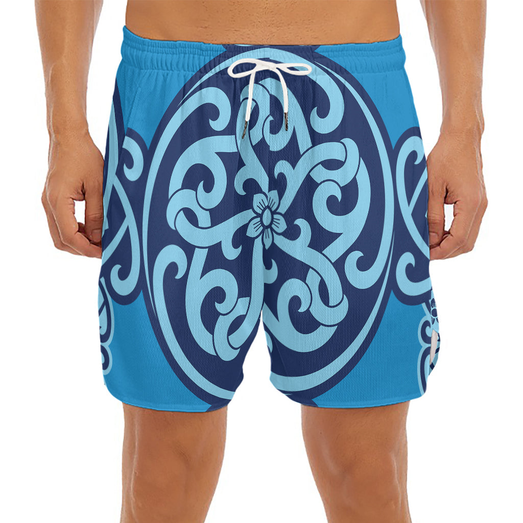 Blue Celtic Symbol Print Men's Split Running Shorts