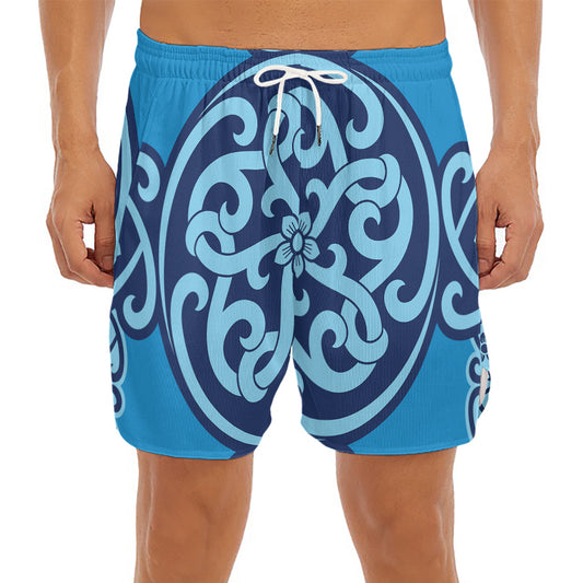Blue Celtic Symbol Print Men's Split Running Shorts