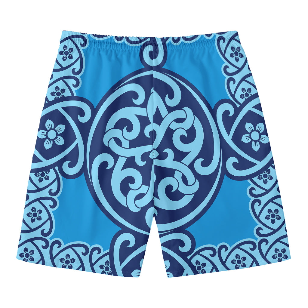 Blue Celtic Symbol Print Men's Swim Trunks