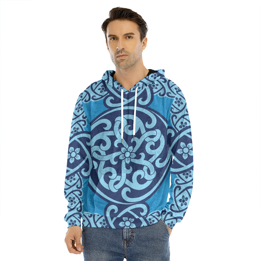 Blue Celtic Symbol Print Men's Velvet Pullover Hoodie