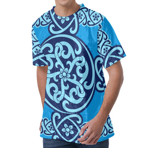 Blue Celtic Symbol Print Men's Velvet T-Shirt