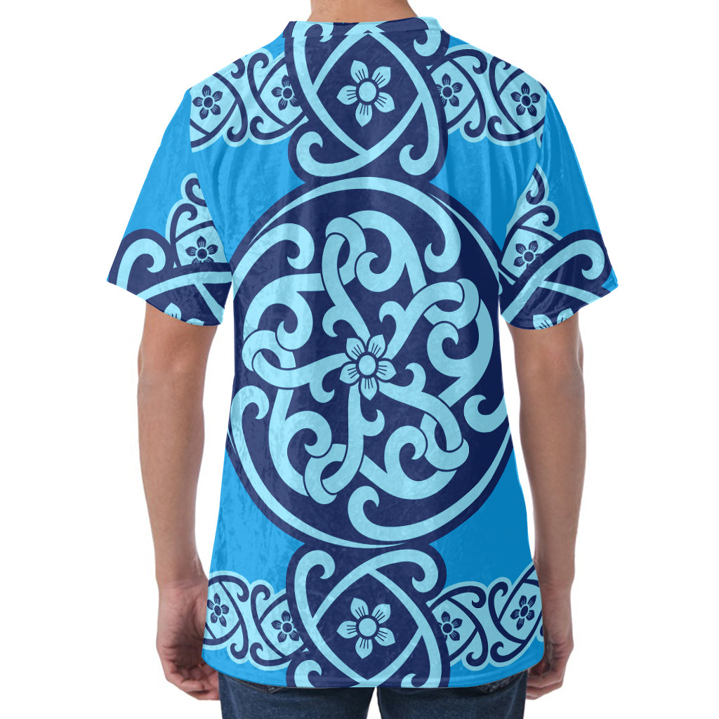 Blue Celtic Symbol Print Men's Velvet T-Shirt