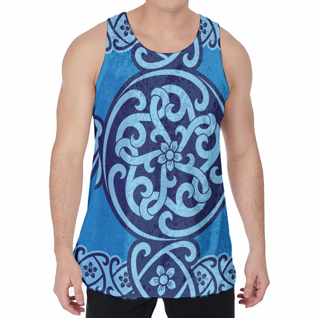 Blue Celtic Symbol Print Men's Velvet Tank Top