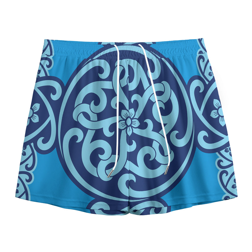 Blue Celtic Symbol Print Mesh Shorts