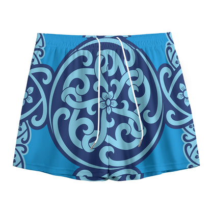 Blue Celtic Symbol Print Mesh Shorts