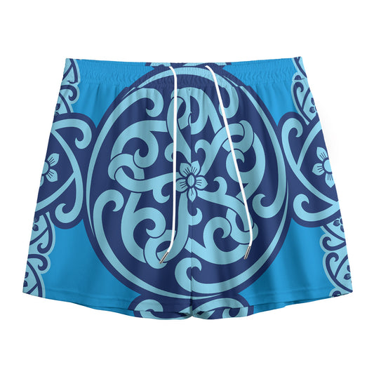 Blue Celtic Symbol Print Mesh Shorts