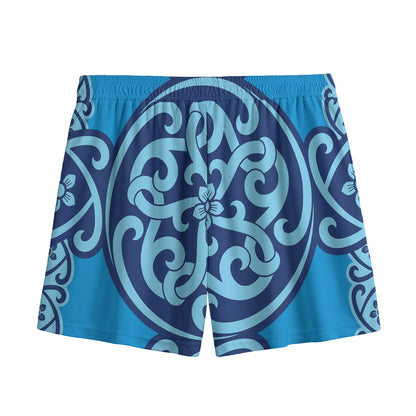 Blue Celtic Symbol Print Mesh Shorts