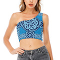 Blue Celtic Symbol Print One Shoulder Crop Top