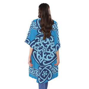 Blue Celtic Symbol Print Open Front Beach Cover Up