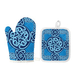 Blue Celtic Symbol Print Oven Mitt And Pot Holder Set