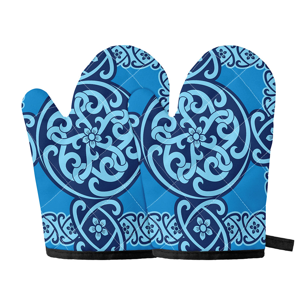 Blue Celtic Symbol Print Oven Mitts