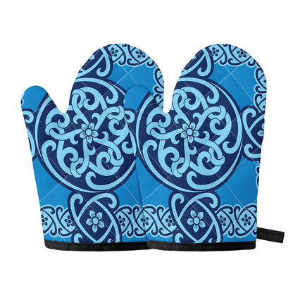 Blue Celtic Symbol Print Oven Mitts