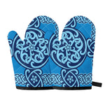 Blue Celtic Symbol Print Oven Mitts