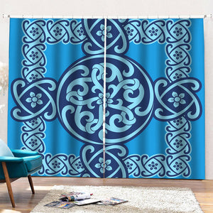 Blue Celtic Symbol Print Pencil Pleat Curtains