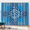 Blue Celtic Symbol Print Pencil Pleat Curtains