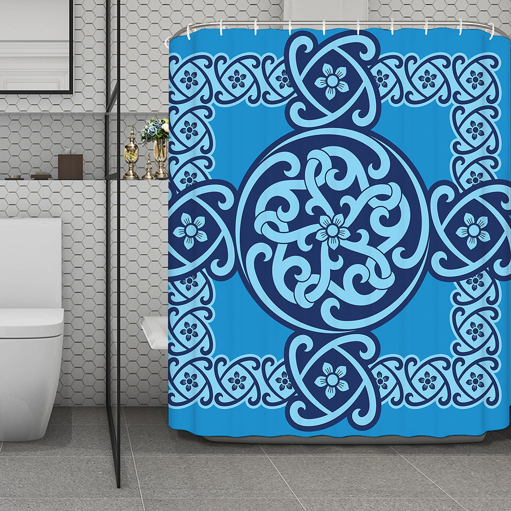 Blue Celtic Symbol Print Polyester Shower Curtain