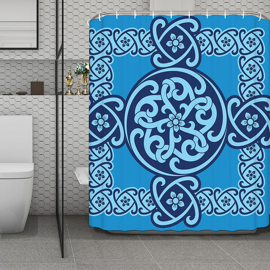 Blue Celtic Symbol Print Polyester Shower Curtain