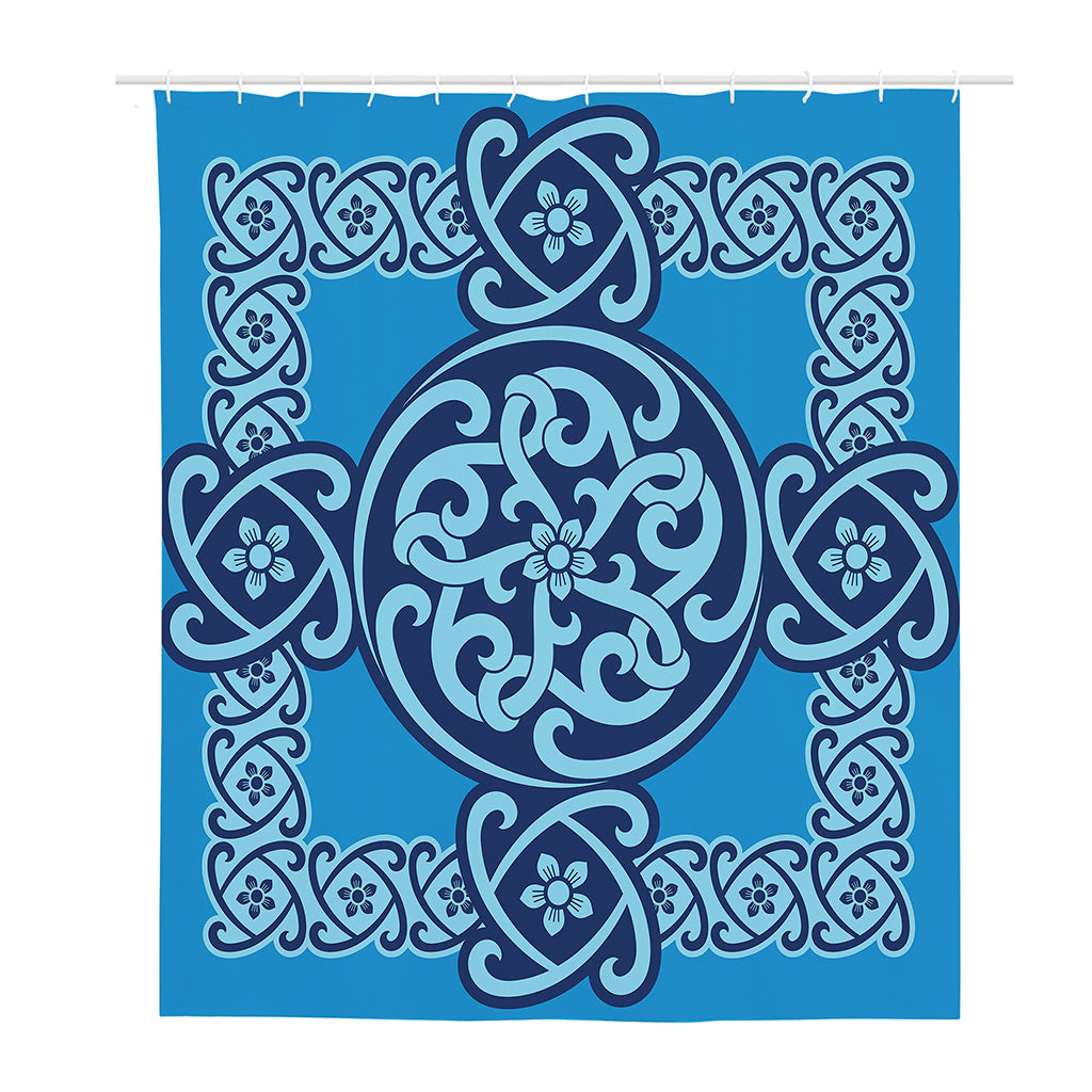 Blue Celtic Symbol Print Polyester Shower Curtain