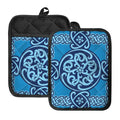 Blue Celtic Symbol Print Pot Holders With Pocket