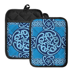 Blue Celtic Symbol Print Pot Holders With Pocket