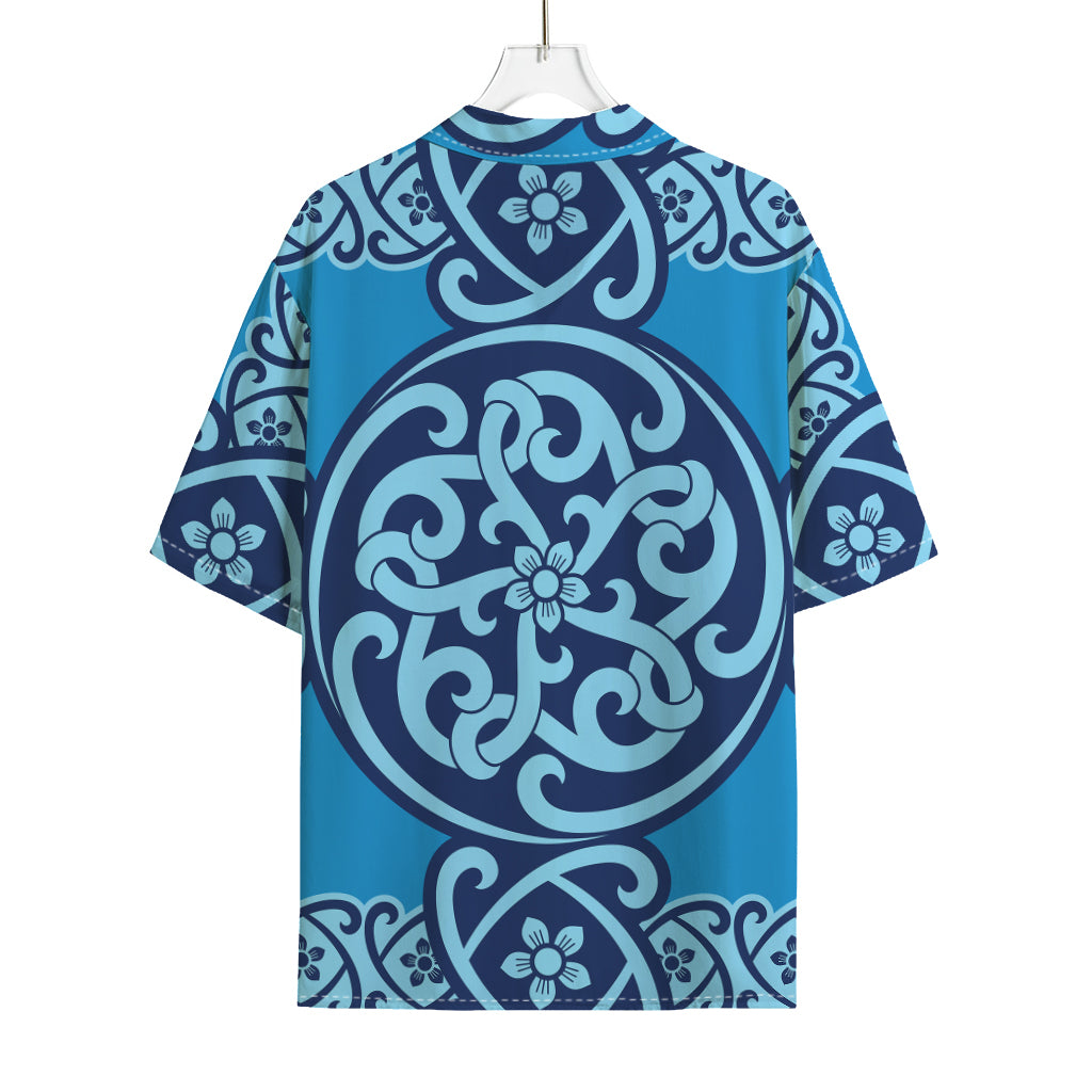 Blue Celtic Symbol Print Rayon Hawaiian Shirt