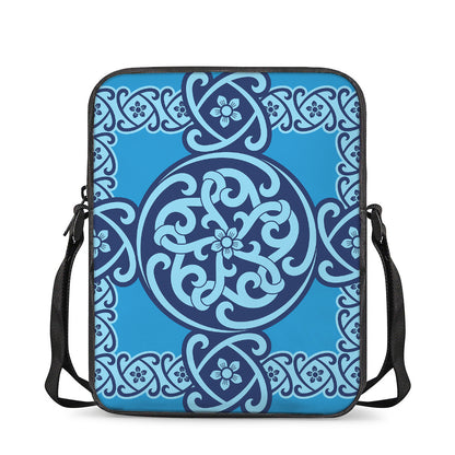 Blue Celtic Symbol Print Rectangular Crossbody Bag