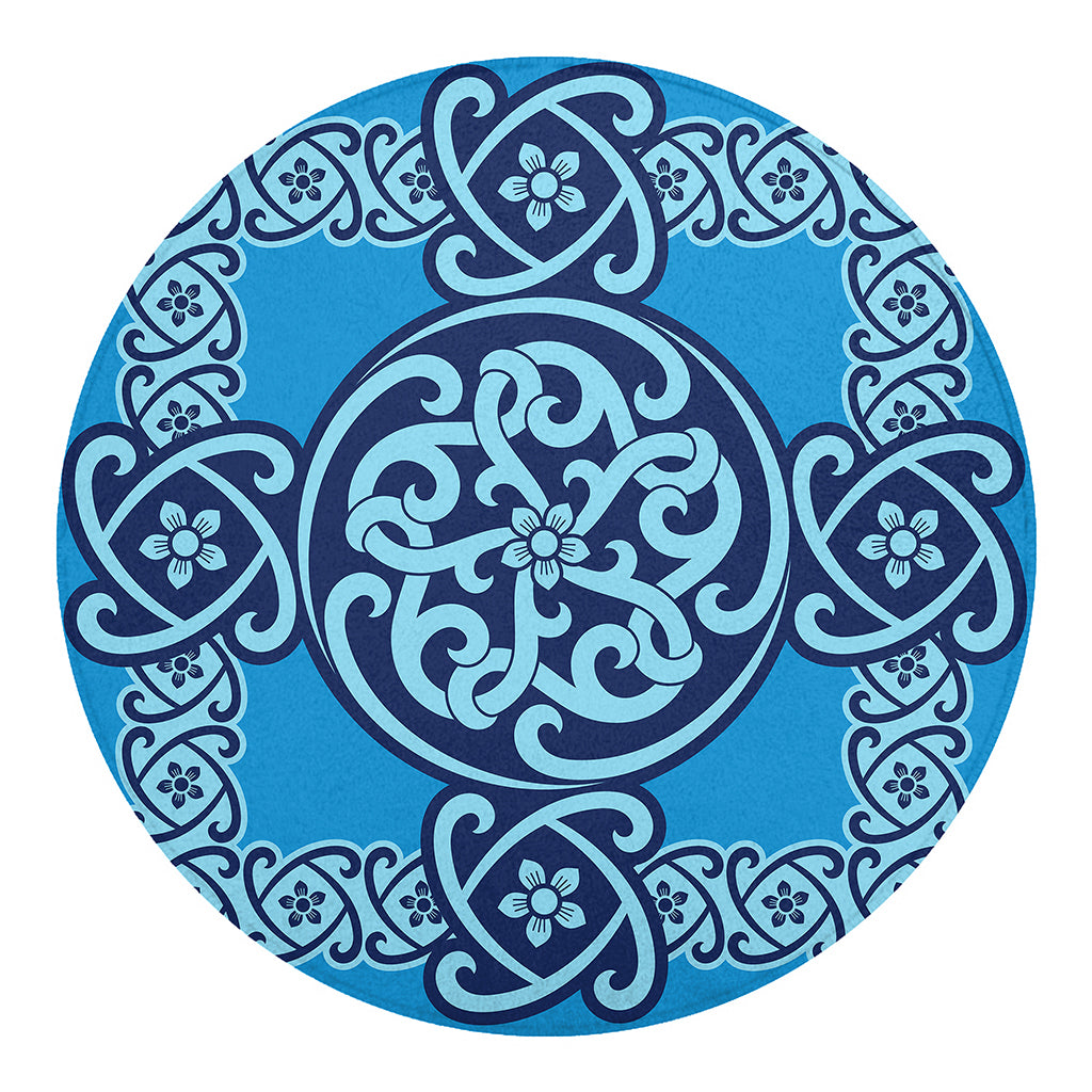 Blue Celtic Symbol Print Round Blanket