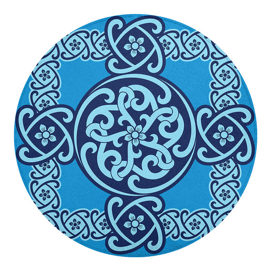 Blue Celtic Symbol Print Round Blanket