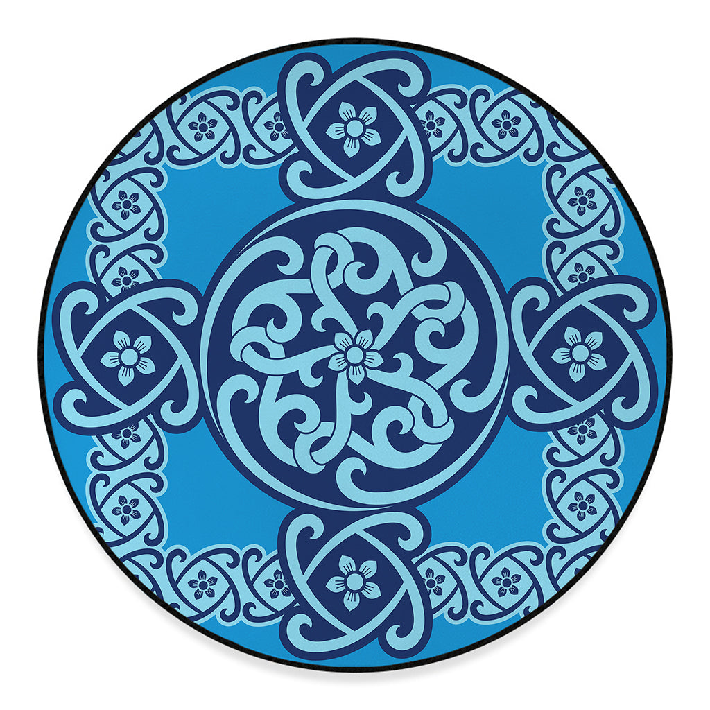 Blue Celtic Symbol Print Round Floor Mat