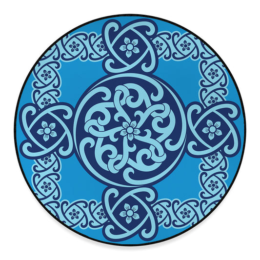 Blue Celtic Symbol Print Round Floor Mat