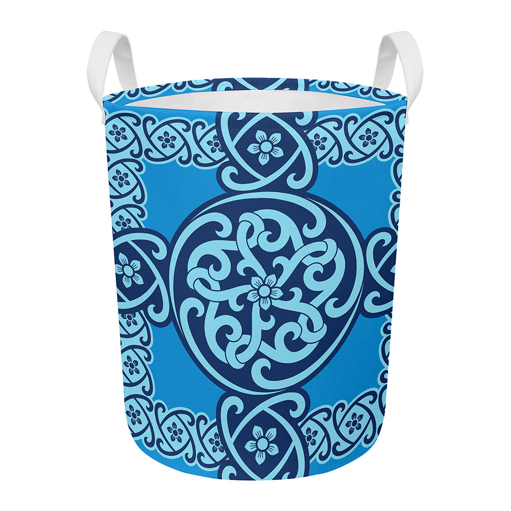 Blue Celtic Symbol Print Round Laundry Basket