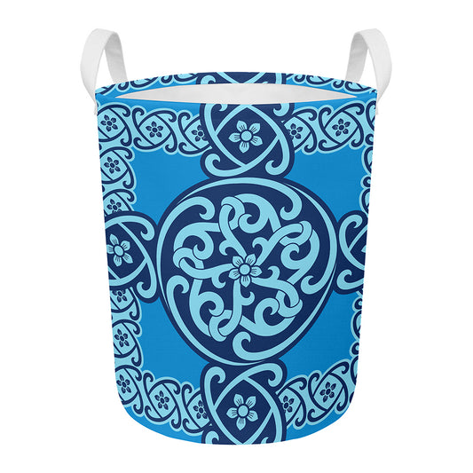 Blue Celtic Symbol Print Round Laundry Basket
