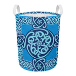 Blue Celtic Symbol Print Round Laundry Basket