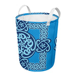 Blue Celtic Symbol Print Round Laundry Basket