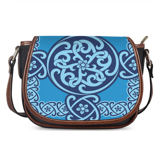 Blue Celtic Symbol Print Saddle Bag