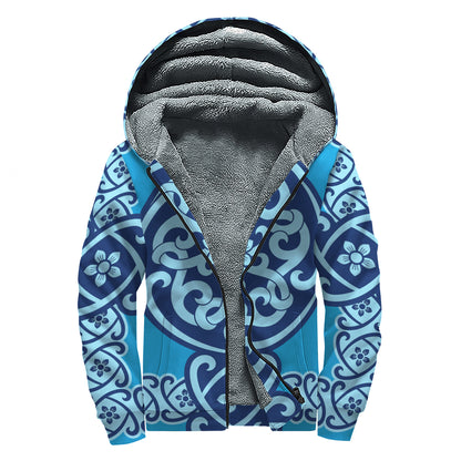 Blue Celtic Symbol Print Sherpa Lined Zip Up Hoodie