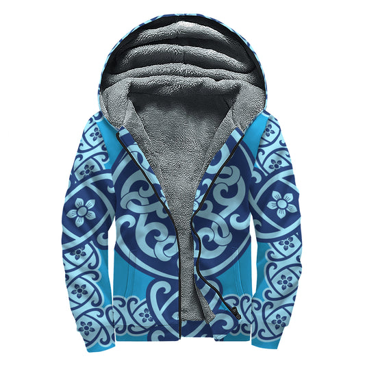 Blue Celtic Symbol Print Sherpa Lined Zip Up Hoodie