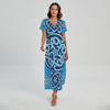 Blue Celtic Symbol Print Short Sleeve Maxi Dress