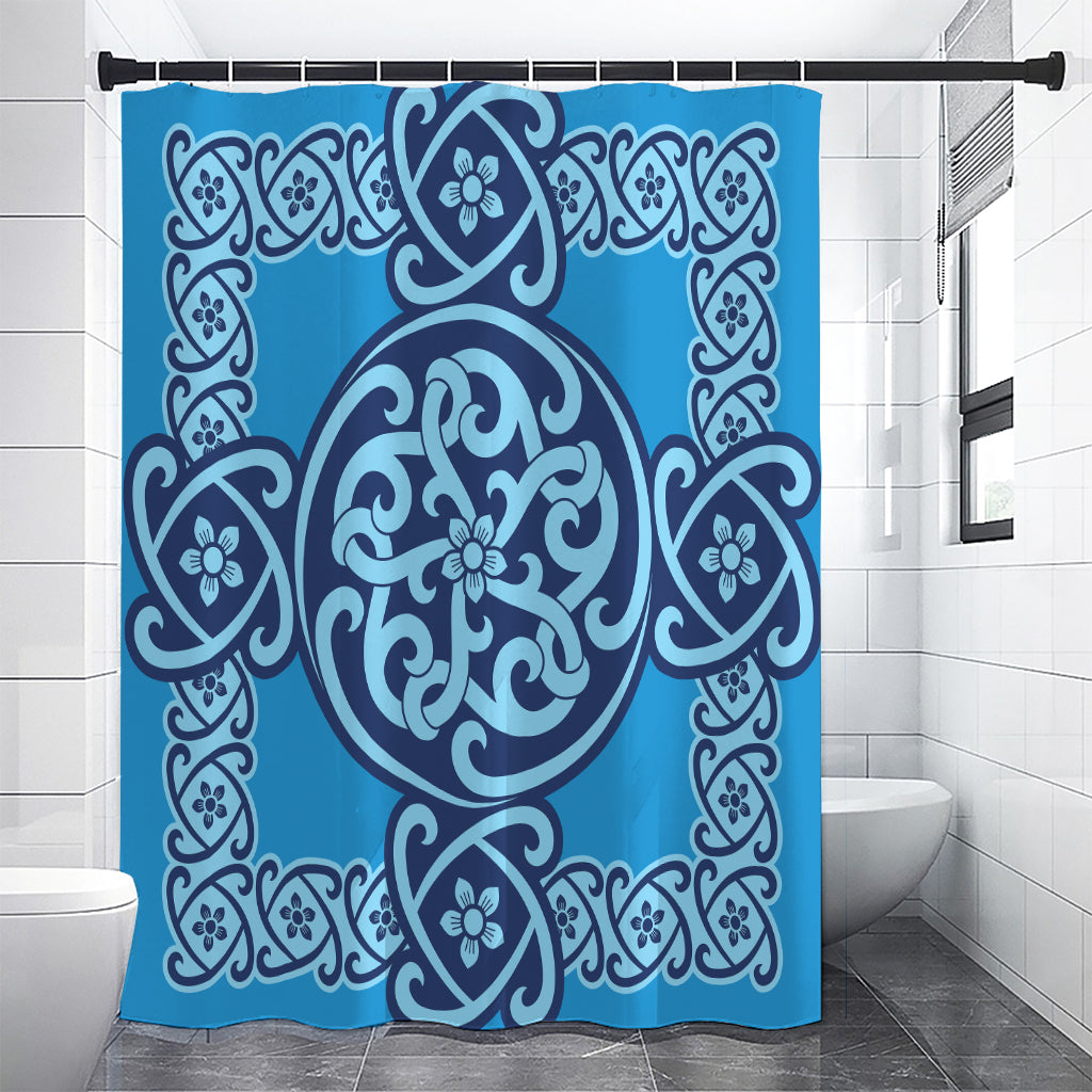 Blue Celtic Symbol Print Shower Curtain