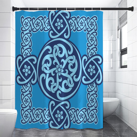 Blue Celtic Symbol Print Shower Curtain