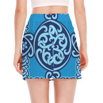 Blue Celtic Symbol Print Side Slit Mini Skirt